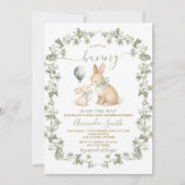 Rustic Sage Green Bunny Baby Shower Invitation 招待状 (正面)