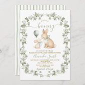 Rustic Sage Green Bunny Baby Shower Invitation 招待状 (正面/裏面)