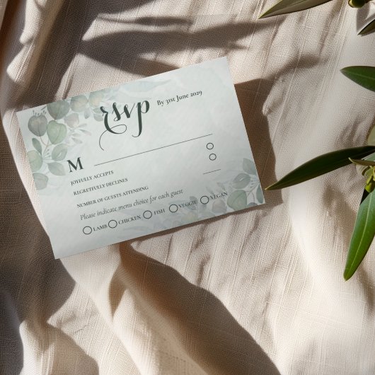 Rustic Sage Green Eucalyptus RSVP Wedding エンクロージャーカード