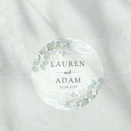Rustic Sage Green Eucalyptus Watercolor Wedding ラウンドシール