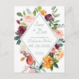 Rustic Sage Green Fall Flowers Save The Date ポストカード