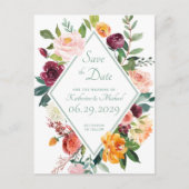 Rustic Sage Green Fall Flowers Save The Date ポストカード (正面)