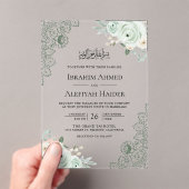 Rustic Sage Green Floral Lace Muslim Wedding アクリル招待状 (インサイチュ (ポータブル))