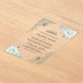 Rustic Sage Green Floral Lace Muslim Wedding アクリル招待状 (レイダウン)