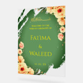 Rustic Sage Green Floral Muslim Nikah Welcome Sign アクリルサイン (傾斜)