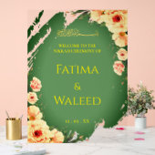 Rustic Sage Green Floral Muslim Nikah Welcome Sign アクリルサイン (ウェディング)