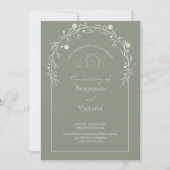 Rustic Sage Green Floral Wedding Invitation 招待状 (正面)