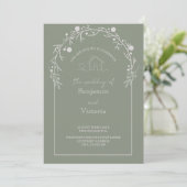 Rustic Sage Green Floral Wedding Invitation 招待状 (スタンド正面)