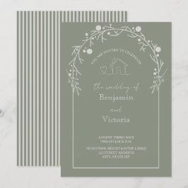 Rustic Sage Green Floral Wedding Invitation 招待状