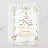 Rustic Sage Green One Silly Goose 1st Birthday 招待状 (正面)