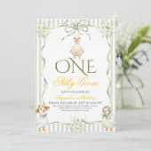 Rustic Sage Green One Silly Goose 1st Birthday 招待状 (スタンド正面)