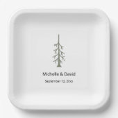 Rustic Sage Green Pine Tree Wedding Reception ペーパープレート (正面)