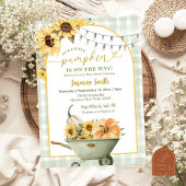 Rustic Sage Green Pumpkin Sunflower Baby Shower  招待状