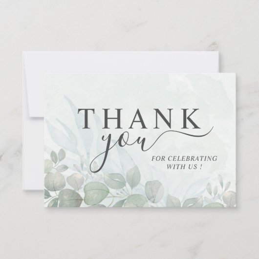 Rustic Sage Green Thank You Eucalyptus Wedding  サンキューカード (正面)