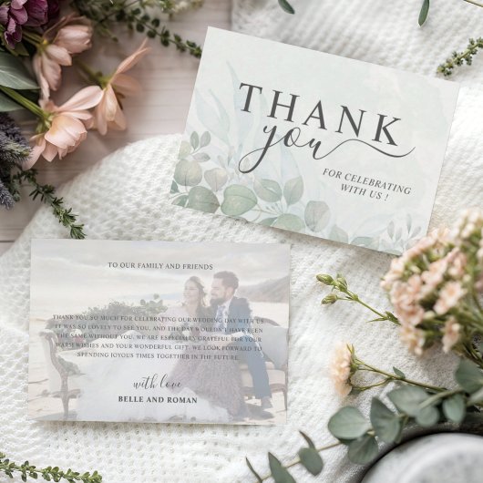 Rustic Sage Green Thank You Eucalyptus Wedding サンキューカード