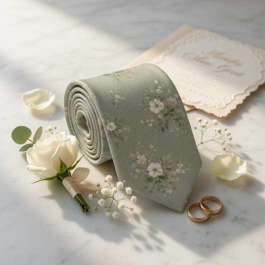 Rustic Sage Green Vintage Floral ネクタイ