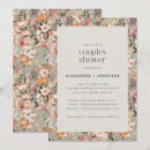 Rustic Sage Wildflower Botanical Couples Shower 招待状 (正面/裏面)