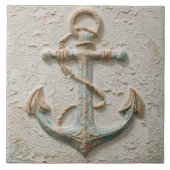 Rustic Sand and Aqua Coastal Anchor タイル (正面)
