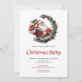 Rustic Santa Claus Pine Wreath Holiday Party   招待状 (正面)