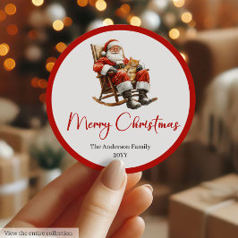 Rustic Santa Claus Sticker for Holiday Gift Tags ラウンドシール