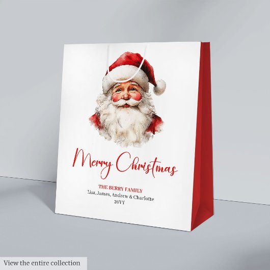 Rustic Santa Claus Traditional Red Green Gift Bag ミディアムペーパーバッグ
