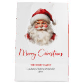 Rustic Santa Claus Traditional Red Green Gift Bag ミディアムペーパーバッグ (裏面)