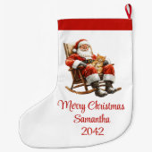 Rustic Santa Claus Traditional Red White Stocking ラージクリスマスストッキング (裏面)