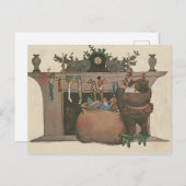Rustic Santa Hanging Stockings by the Fireplace ポストカード (正面/裏面)