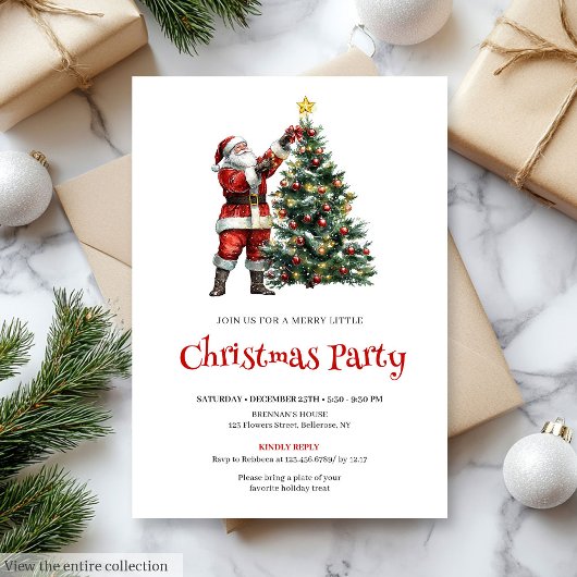 Rustic Santa Red Green Christmas Party Invitation 招待状
