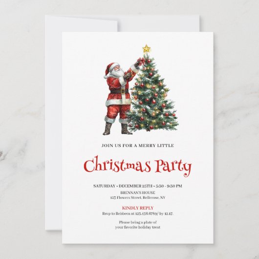 Rustic Santa Red Green Christmas Party Invitation 招待状 (正面)