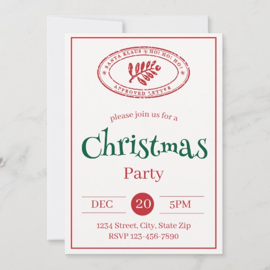 Rustic Santa Stamp Holiday Invitation | Vintage 招待状 (正面)