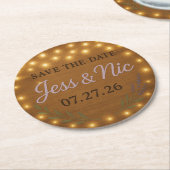 Rustic Save the Date Coasters – Jess & Nic 07 27 2 ラウンドペーパーコースター (アングル)