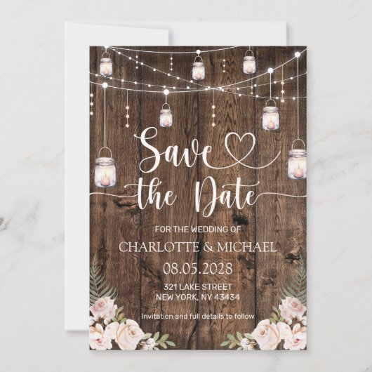 Rustic Save the Date Wedding 招待状 (正面)