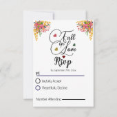 Rustic  Script Autumn Floral Fall in Love Wedding  出欠カード (正面)