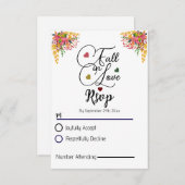 Rustic  Script Autumn Floral Fall in Love Wedding  出欠カード (正面/裏面)