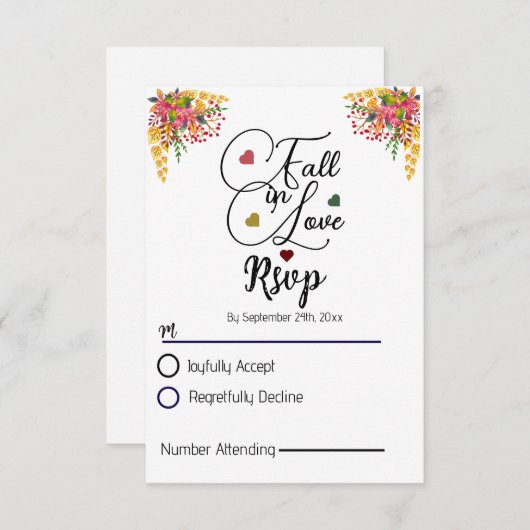 Rustic  Script Autumn Floral Fall in Love Wedding  出欠カード (正面/裏面)