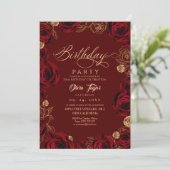 Rustic Script Burgundy Rose Birthday 招待状 (スタンド正面)