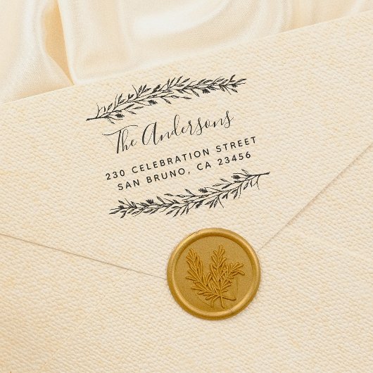 Rustic Script | Custom Botanical Return Address ラバースタンプ