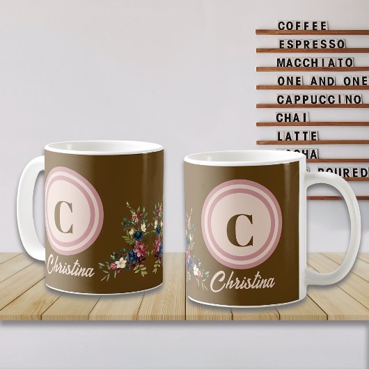 Rustic Season Florals Custom Monogram コーヒーマグカップ