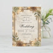 Rustic Sepia Floral Frame Wedding 招待状 (スタンド正面)