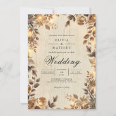 Rustic Sepia Floral Lights Wedding 招待状 (正面)