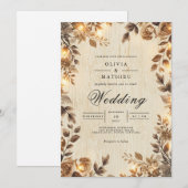 Rustic Sepia Floral Lights Wedding 招待状 (正面/裏面)
