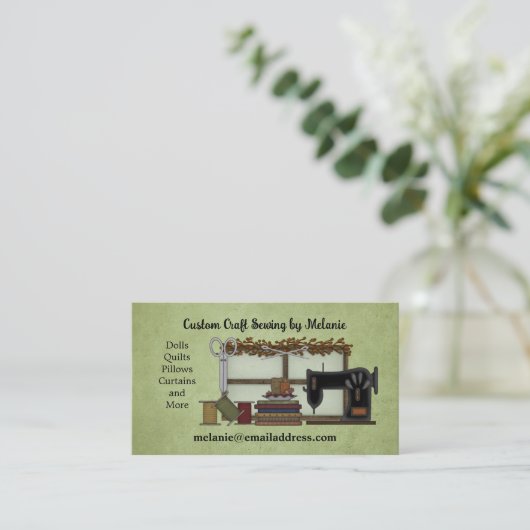 Rustic Sewing Arts on Green 名刺 (スタンド正面)