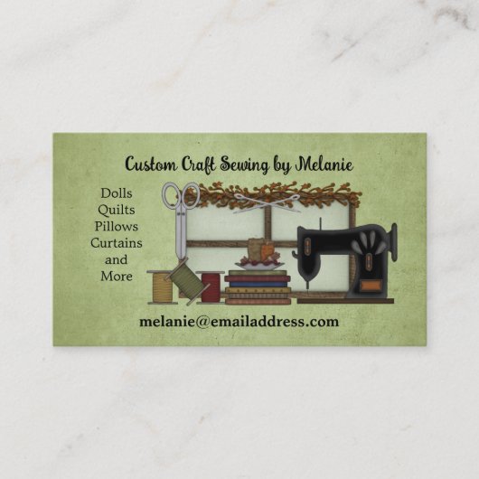 Rustic Sewing Arts on Green 名刺 (正面)