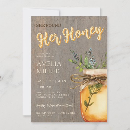 Rustic She Found Her Honey Bridal Shower 招待状 (正面)