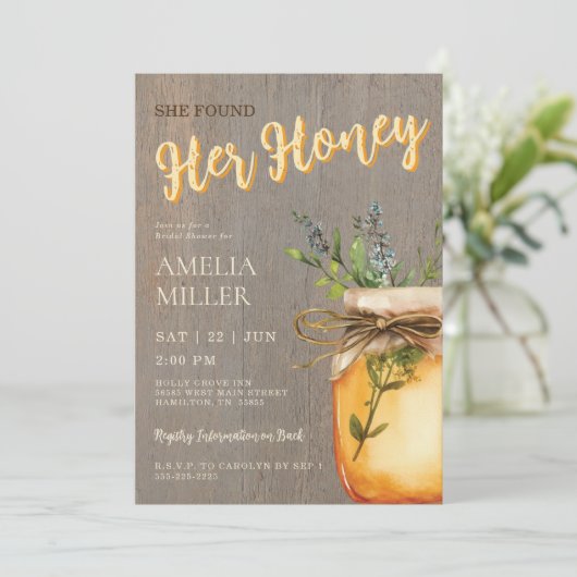Rustic She Found Her Honey Bridal Shower 招待状 (スタンド正面)