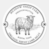 Rustic Sheep Lamb Logo Farm Field Black ラウンドシール (正面)