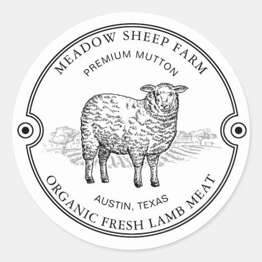 Rustic Sheep Lamb Logo Farm Field Black ラウンドシール (正面)