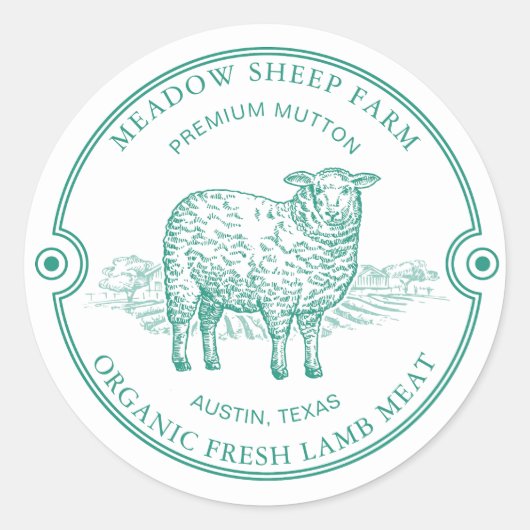 Rustic Sheep Lamb Logo Farm Field Green ラウンドシール (正面)