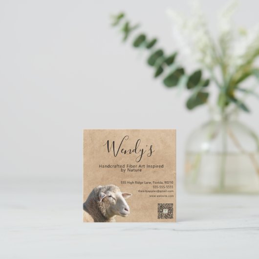 Rustic Sheep Wool Fiber Designer Business Card スクエア名刺 (スタンド正面)